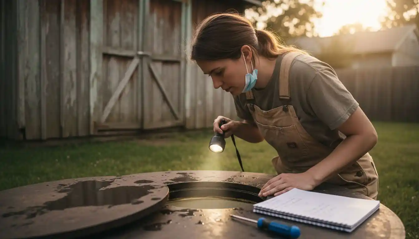 Contrôle visuel de la fosse septique depuis l’extérieur