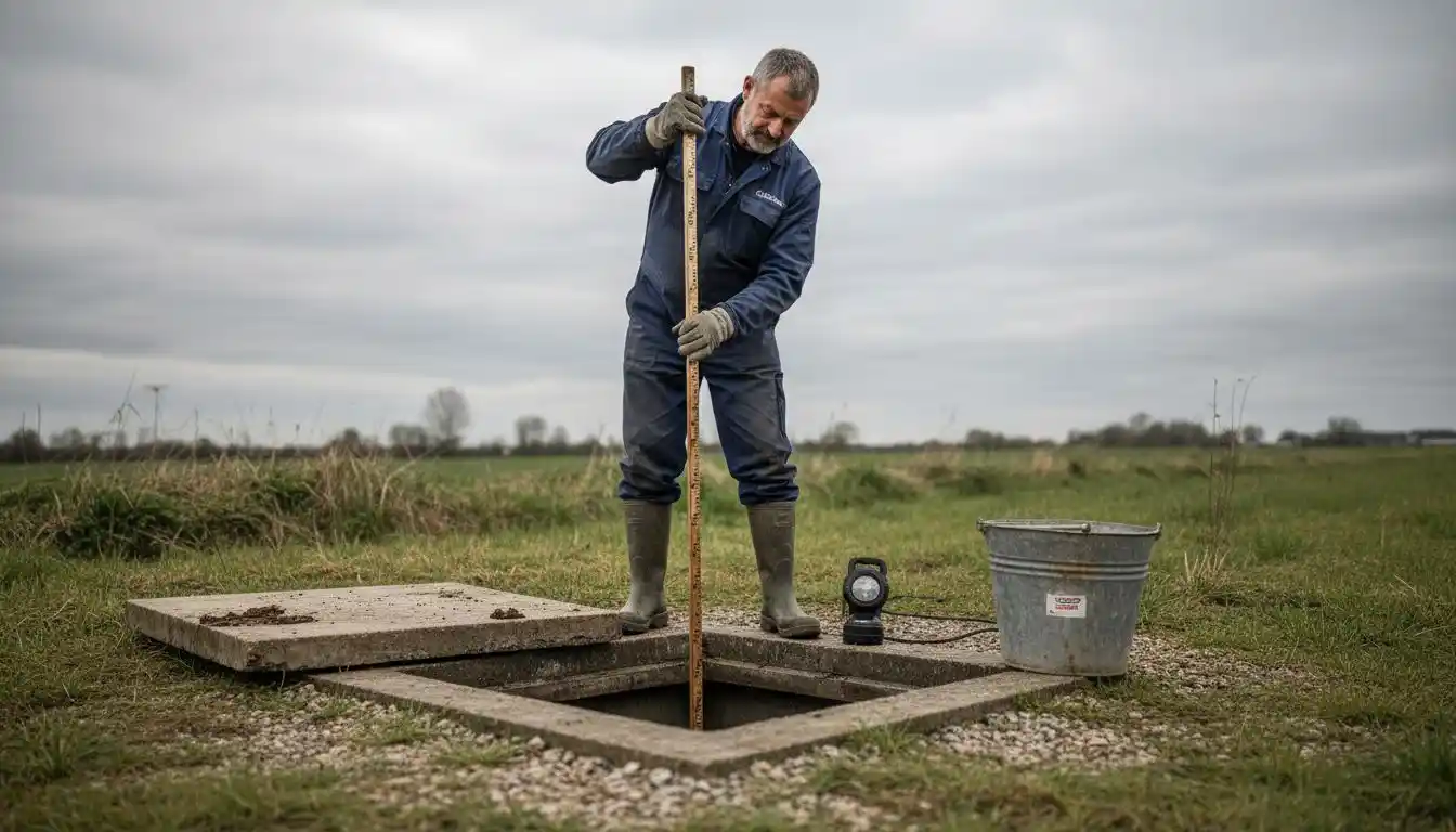 Contrôle visuel de l’intérieur avec la bâche relevée à l’aide d’une perche de mesure