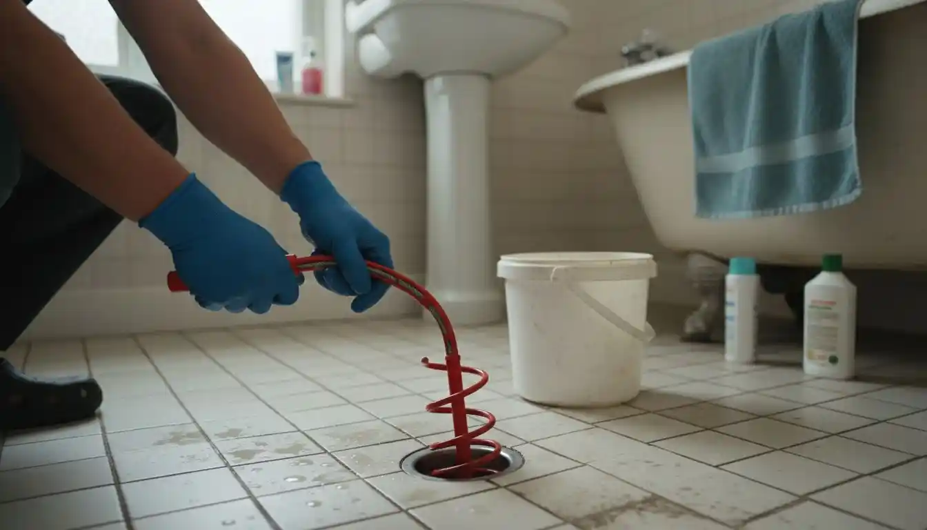 On débouche une canalisation à l’aide d’un furet, en le maniant à la main.