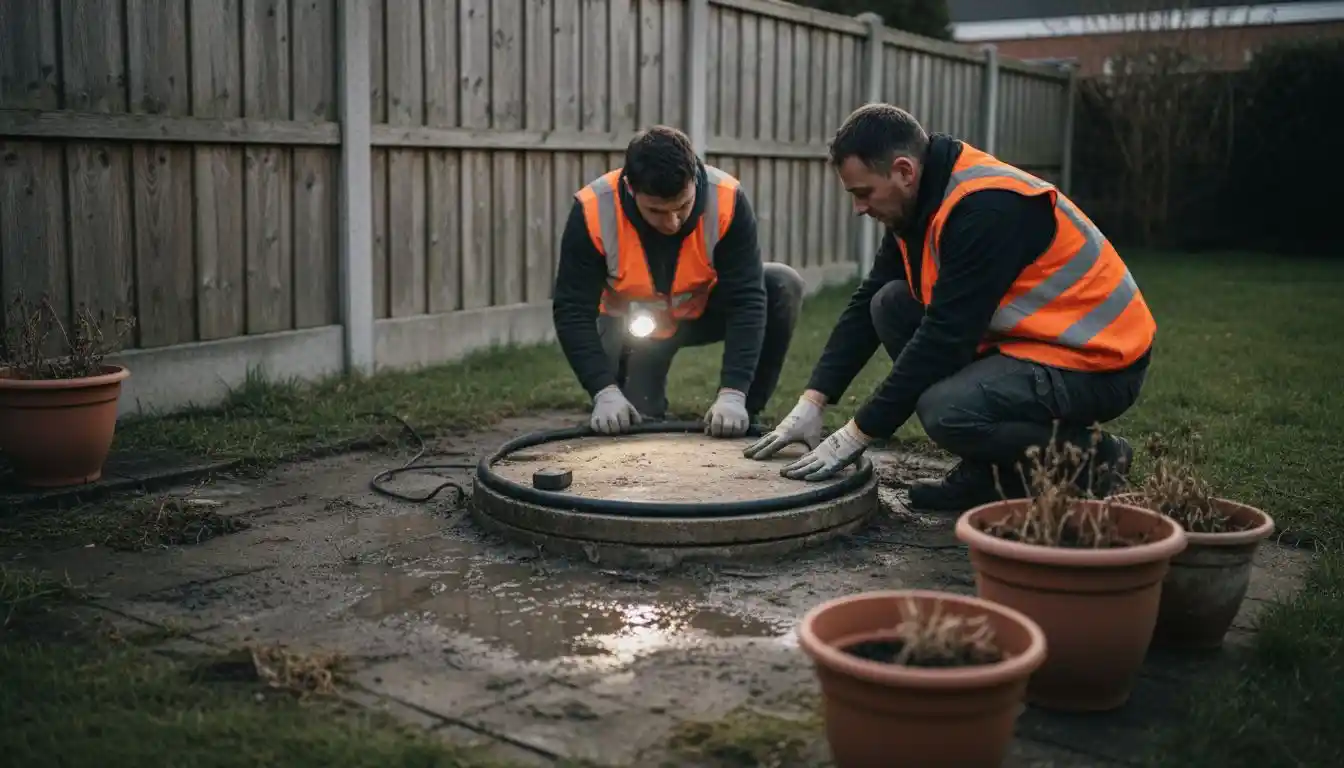 Des professionnels spécialisés interviennent pour assurer l’entretien d’une fosse en béton.