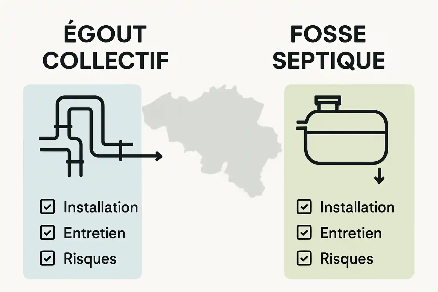 Infographie : tout comprendre sur les différences entre l’assainissement collectif et l’assainissement individuel (fosse septique)