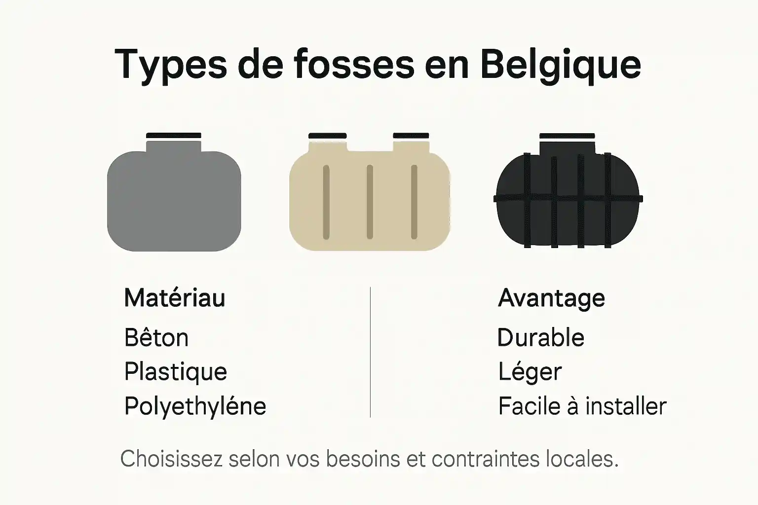 Découvrez notre infographie dédiée aux différents types de fosses septiques en Belgique