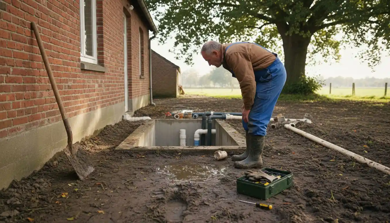 Inspection d’un système de fosse septique par un plombier en Belgique