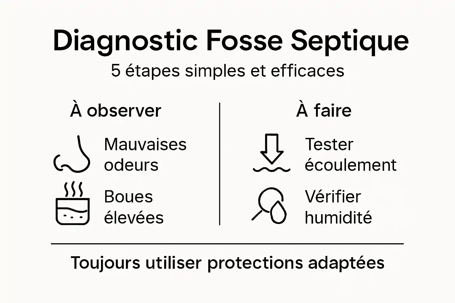 Infographie : les différentes étapes pour réaliser un diagnostic de fosse septique