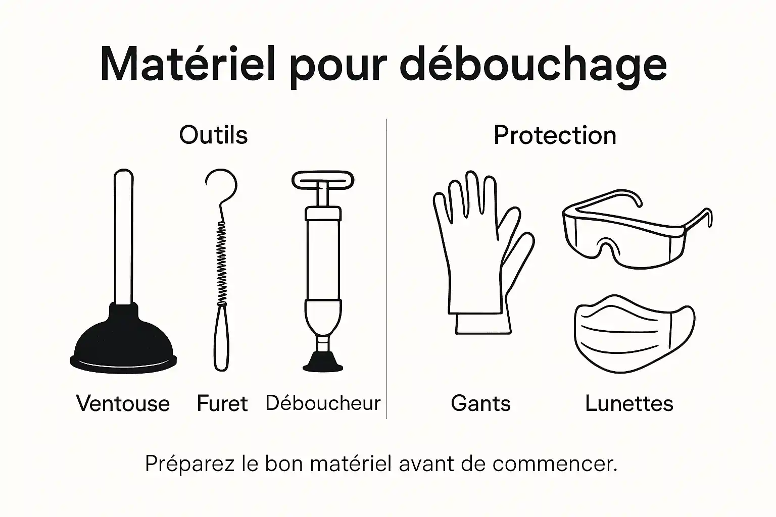 Infographie : les équipements et les protections indispensables pour le débouchage
