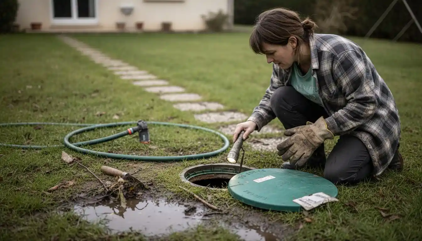 Un propriétaire vérifie l’état de sa fosse septique à la maison